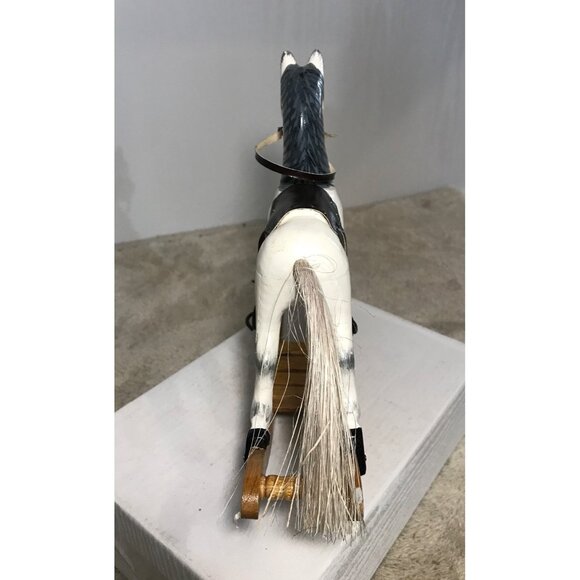 Vintage Handcrafted Wooden Rocking White Horse Decor 8” Tall 9” Long - Picture 4 of 10